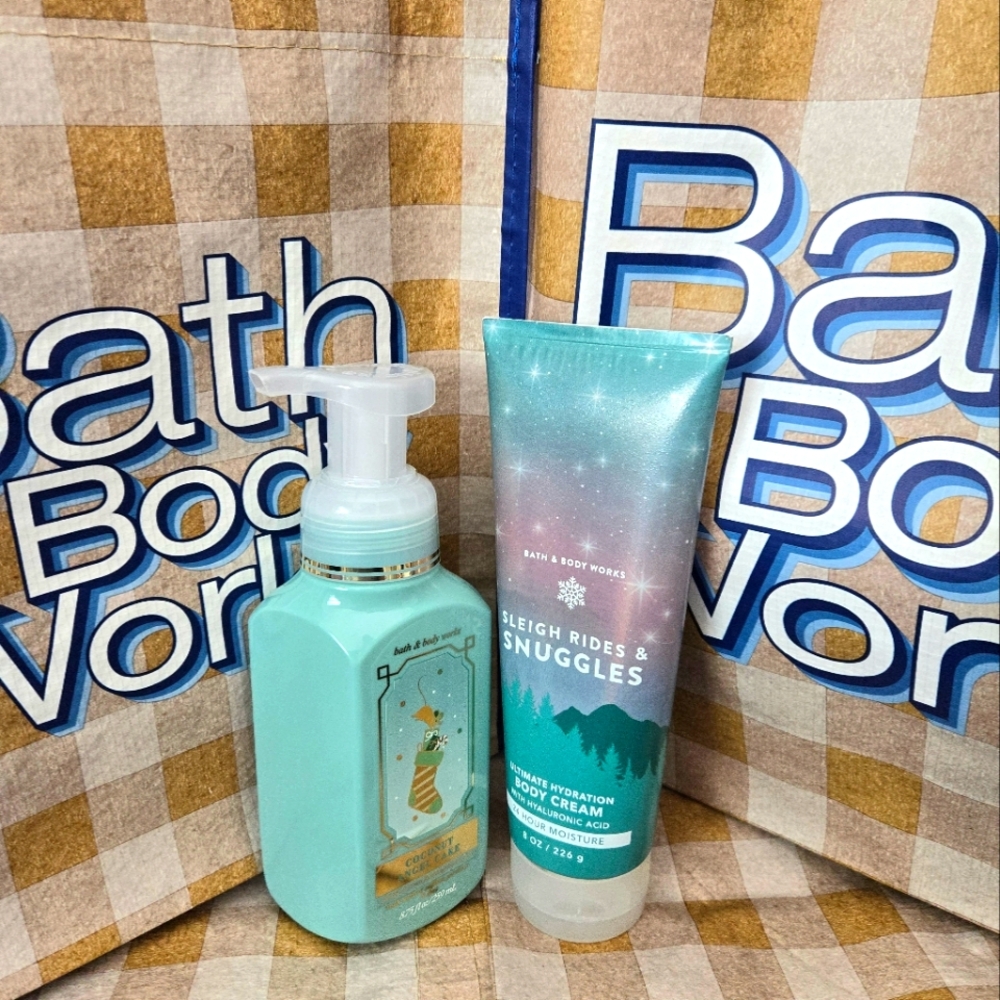 Coconut 🥥 Angel cake handsoap + Sleigh Rides Bath and Body + Small BBW Tote